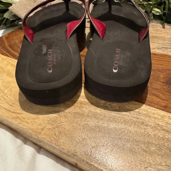 Coach Brown and Red Sandals with Contoured Footbed - Picture 6 of 8